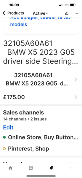 32105A60A61
  BMW X5 2023 G05  driver side Steering Linkage Tie Rod

     5A60A61

NEW

GENUINE


Bmw x7 2023 driver side steering linkage 

bmw x6 2023 driver side sterring linkage