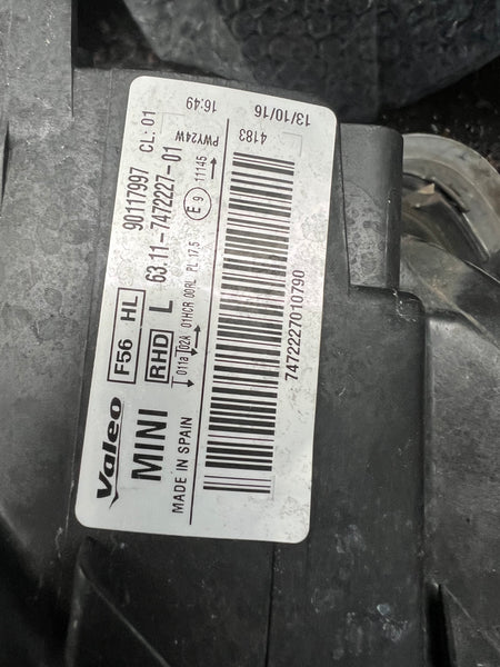 63117472227      Mini Cooper S 2016  f56  Passenger Side LED Headlight  7472227      Mini F55 headlight  mini F56  headlight  mini F57 headlight