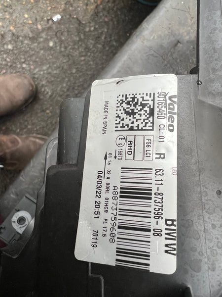 63118737596     Mini Cooper 2022 F56 Driver Side xenon Led Headlight    8737596