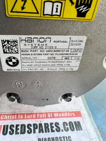 BMW i3 2024 101 Air Conditioning Compressor 

new

64529496107
Bmw i3 ac compressor 

9496107