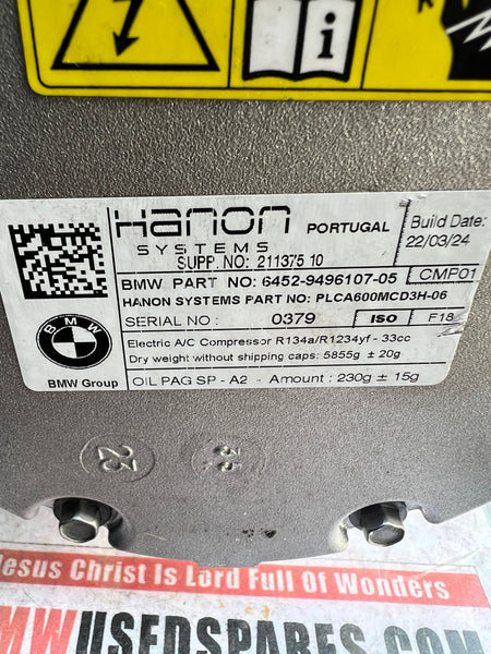BMW i3 2024 101 Air Conditioning Compressor 

new

64529496107
Bmw i3 ac compressor 

9496107
