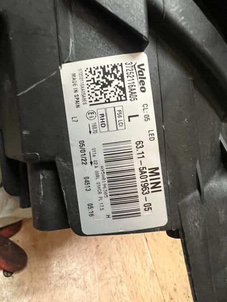 63115A01963    MINI COOPER 2022 Lci JCW  F56 passenger side LED headlight   5A01963