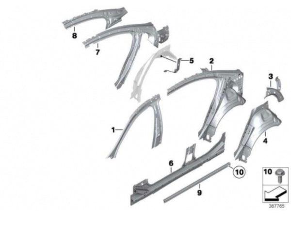 41217361404    Bmw 5 Series 2016 f10 driver side Rear fender arch