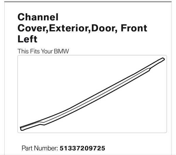 51337209725 bmw 5 series 2017 f10 passenger side front window channel