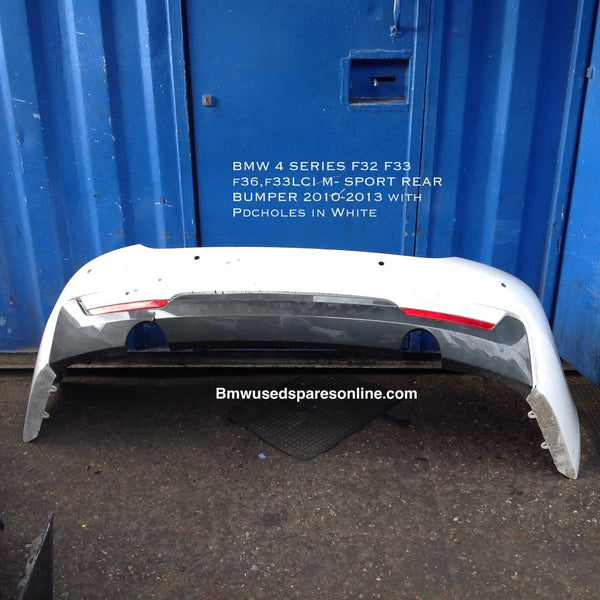 Bmw 4 series 2010-2013 F32 F33 LCI M-sport rear bumper withpdc holes in white.Need repair